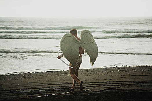 人,天使之翼,海滩
