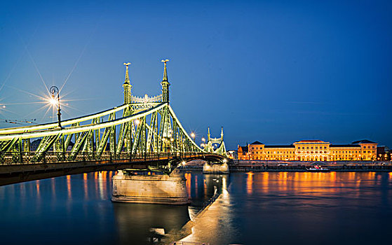 自由,桥,光亮,夜晚,多瑙河,匈牙利,布达佩斯