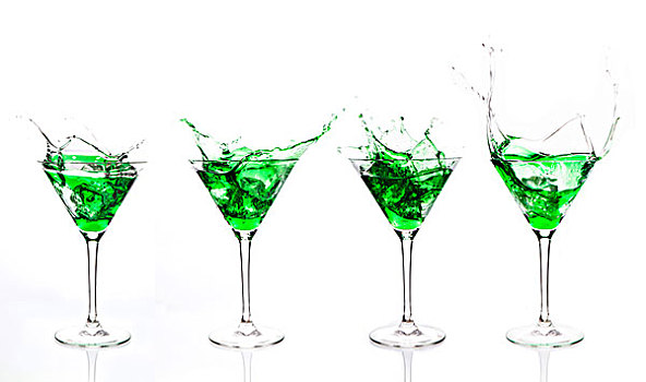 序列,安放,绿色,液体,鸡尾酒杯