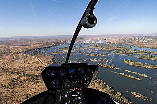维多利亚瀑布,俯视,风景,直升飞机,赞比西河,赞比亚,津巴布韦,边界,非洲