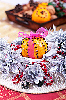 橙色,穿孔,丁香,银,圣诞节,装饰