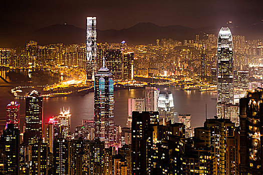 风景,上方,香港,天际线,太平山,夜晚,市中心,中国,亚洲