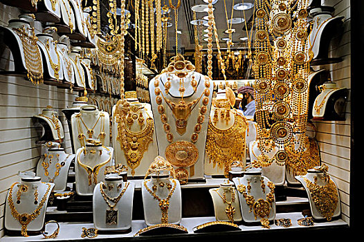 精致,饰品,黄金,窗,展示,德伊勒,黄金市场,迪拜,酋长国,阿拉伯半岛,中东,亚洲