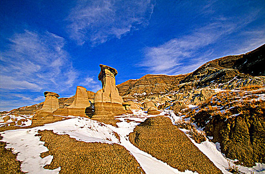 怪岩柱,公园,山谷,恐龙,德兰赫勒,荒地,艾伯塔省,加拿大