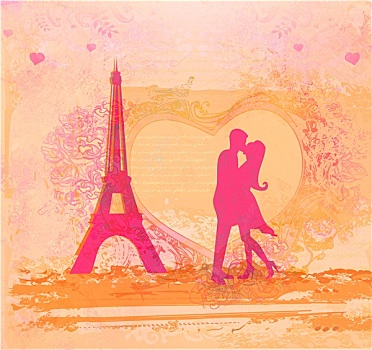 浪漫,情侣,巴黎,吻,靠近,埃菲尔铁塔,复古,卡