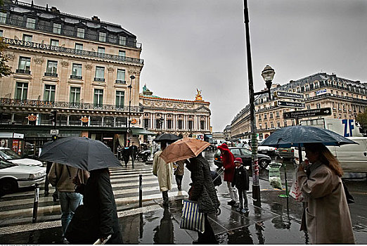 下雨,街景,巴黎,法国