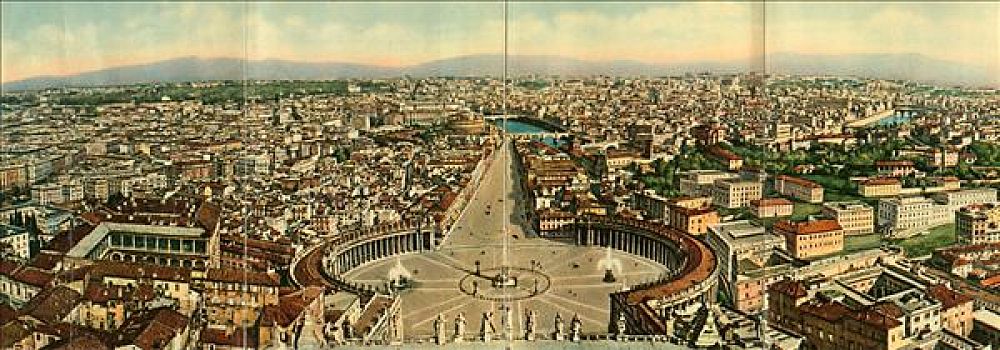 历史,照相,圣彼得广场,全景,梵蒂冈,罗马,意大利,欧洲
