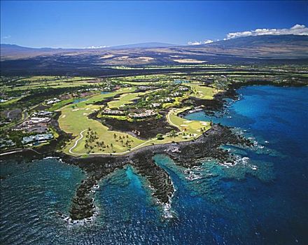 夏威夷,夏威夷大岛,毛纳拉尼,胜地,俯视,高尔夫球场