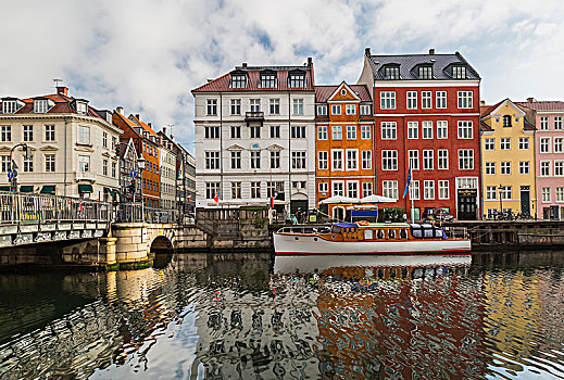 停泊,船,桥,彩色,17世纪,连栋房屋,新港,运河,哥本哈根,丹麦