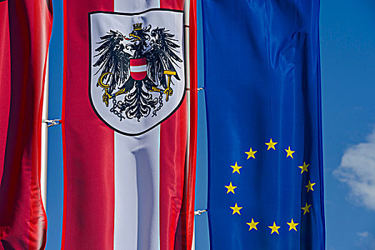 旗帜,共和国,奥地利,欧盟,前院,博物馆,巴尔吉泽,因斯布鲁克,提洛尔,欧洲