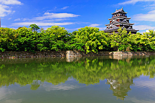 广岛,城堡,塔,新,绿色