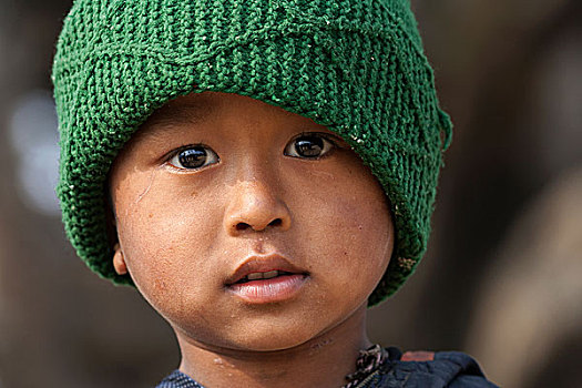 尼泊尔人,男孩,帽子,头像,尼泊尔,亚洲