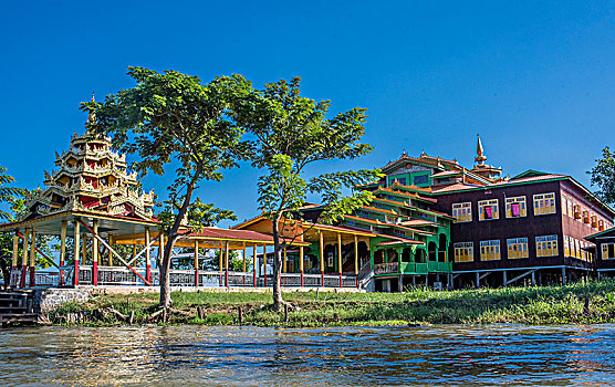 缅甸,掸邦,区域,塔,寺院,茵莱湖