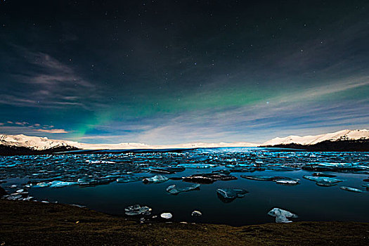 大块,冰,水,蓝色,钟点,极光,杰古沙龙湖,湖,冰岛,欧洲