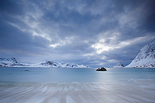 湾,冬天,罗弗敦群岛,挪威,欧洲