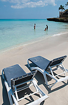 巴拉德罗,古巴,蓝色,水,沙滩椅,旅游