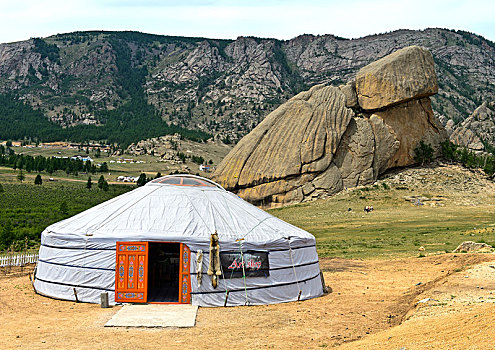 蒙古包,正面,岩石构造,国家公园,蒙古,亚洲