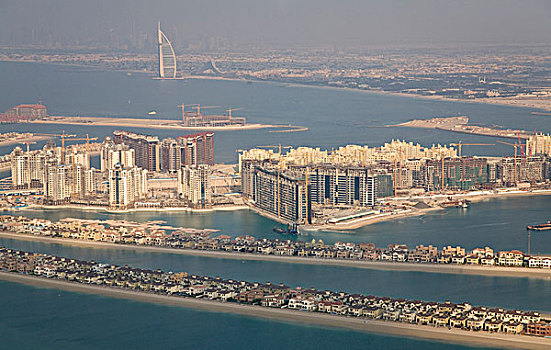 阿联酋,迪拜,俯视,手掌,人造,岛屿,形状,棕榈叶,帆船酒店,背景