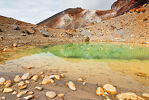 翡翠湖,汤加里罗,高山,穿过,北岛,新西兰