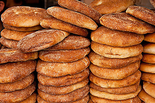 堆放,清新,皮塔饼,面包,玛拉喀什,摩洛哥,非洲