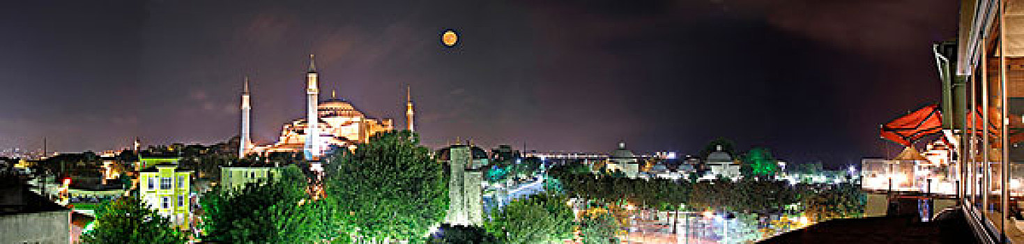 索非亚,大教堂,全景,夜晚,伊斯坦布尔,土耳其