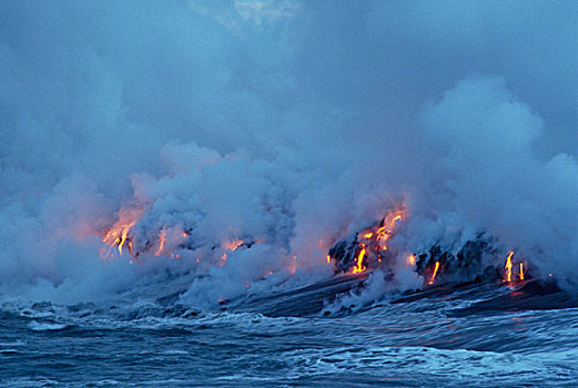 火山岩,流动,火山,卡拉帕那,夏威夷,美国