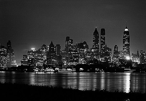 美国,纽约,下曼哈顿,天际线,夜晚