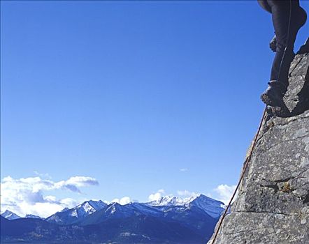 攀登者,腿,向上,悬崖,绳索,卡纳纳斯基斯县,加拿大,艾伯塔省