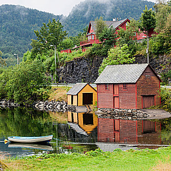 彩色,建筑,平和,水,挪威