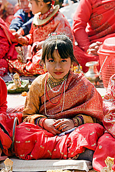 一个,女孩,肖像,宗教仪式,加德满都,杜巴广场,尼泊尔