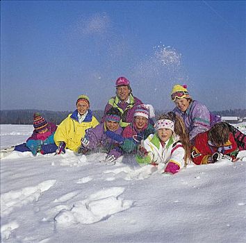 孩子,雪中,打雪仗,冬天,乐趣,欧洲,假日