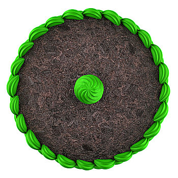 俯视,圆,巧克力蛋糕,绿色,奶油,隔绝