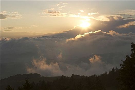 日落,暮光,山,斯洛文尼亚