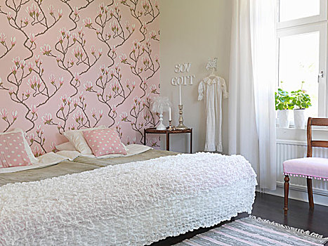 相似,床,一起,白色,毯子,浪漫,卧室,粉色,壁纸