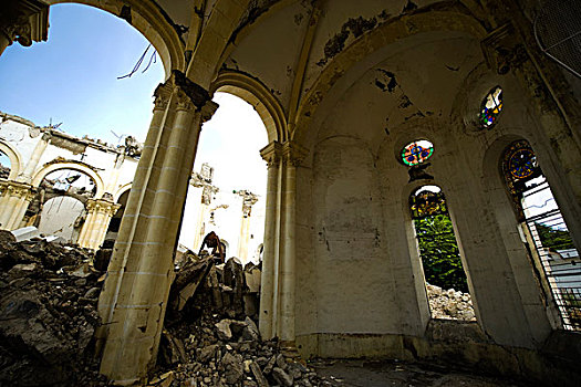 haiti,port,au,prince,our,lady,of,the,assumption,cathedral,destroyed,and,in,ruin,after,earthquake