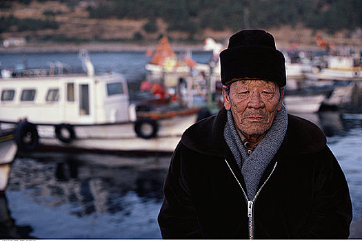 肖像,成熟,捕鱼者,渔村,韩国