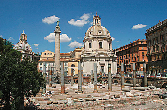 意大利,罗马,古罗马广场,图拉真,柱子,遗址,教堂