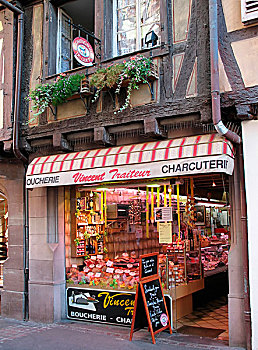 猪肉,屠夫,熟食店,店,科尔玛,阿尔萨斯,法国