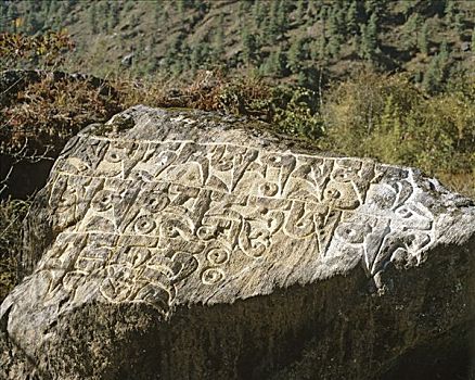 石头,浮雕,昆布,喜马拉雅山,尼泊尔,南亚