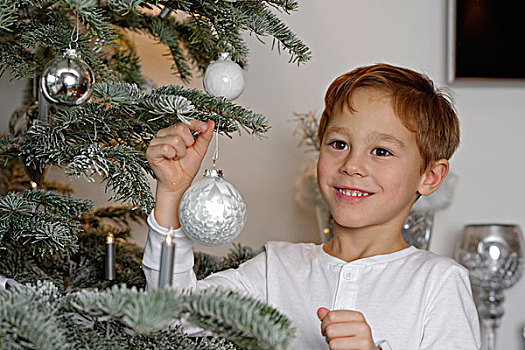 男孩,装饰,圣诞树,小玩意,巴伐利亚,德国,欧洲