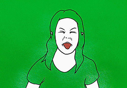 插画,女人,伸舌头,绿色背景