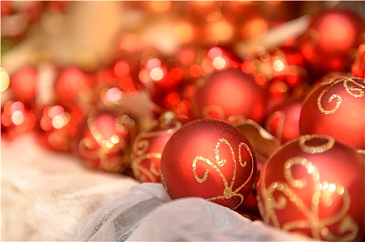 堆,红色,圣诞节,彩球