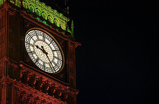 英格兰,伦敦,威斯敏斯特,夜晚,特写,大本钟