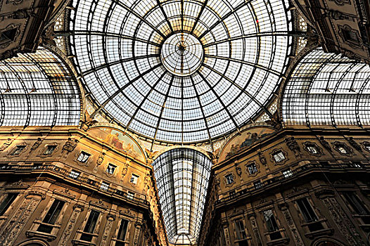 玻璃,圆顶,风景,拱廊,第一,内景,购物中心,世界,建筑师,米兰,伦巴底,意大利,欧洲