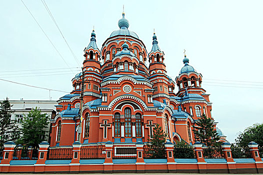 大教堂,历史名城,中心,伊尔库茨克,西伯利亚,俄罗斯,欧洲