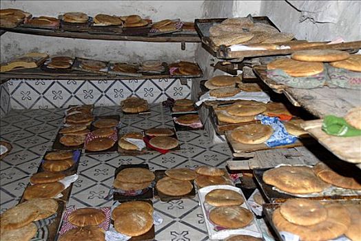 扁平面包,糕点店,麦地那,玛拉喀什,摩洛哥