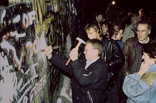 柏林墙,男人,凿磨,墙壁,柏林,德国,欧洲