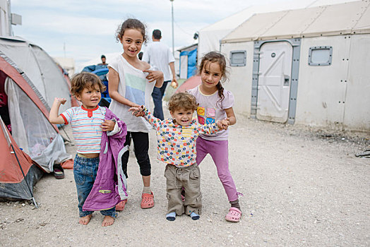 疲倦,孩子,难民,露营,希腊,边远地区,马其顿,四月