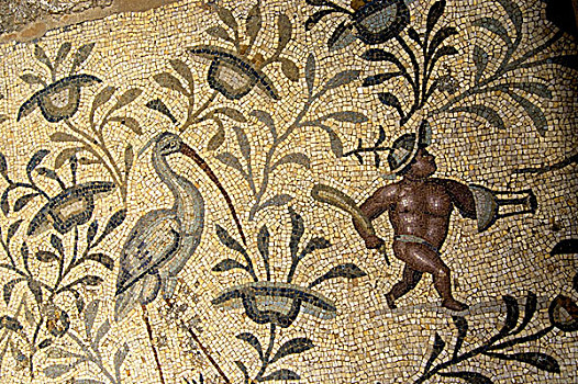 利比亚,靠近,的黎波里,别墅,罗马,二世纪,镶嵌图案,朱鹭