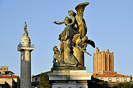 柱子,多,雕塑,维托里安诺,威尼斯广场,罗马,拉齐奥,意大利,欧洲
